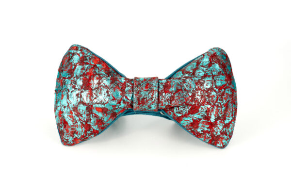 Barschleder Fliege Rot Türkis Metallic D2